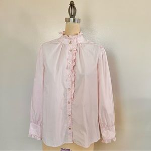 Rebecca Taylor Pink Long Sleeve Poplin Ruffle Blouse